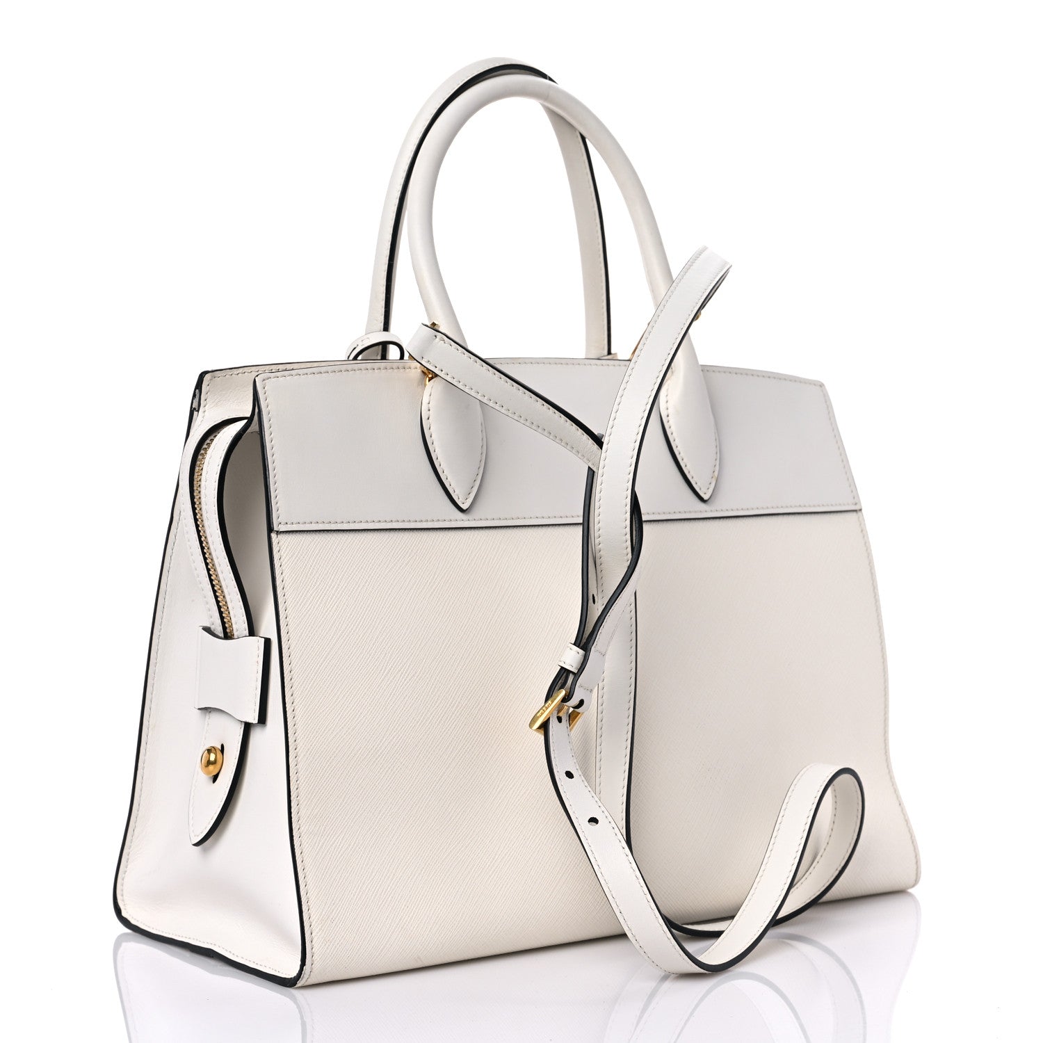 Prada Saffiano City Calfskin Bibliothèque Top Handle White 2 of 10