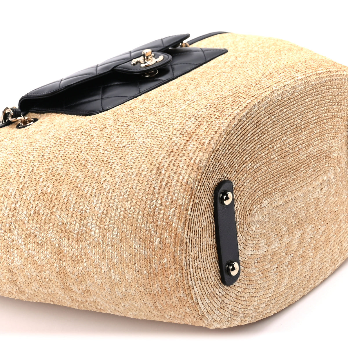 Chanel Raffia Braided Lambskin Shopping Tote Beige Black 9 of 9