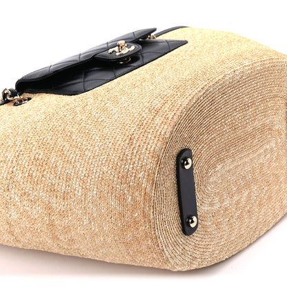Chanel Raffia Braided Lambskin Shopping Tote Beige Black 9 of 9