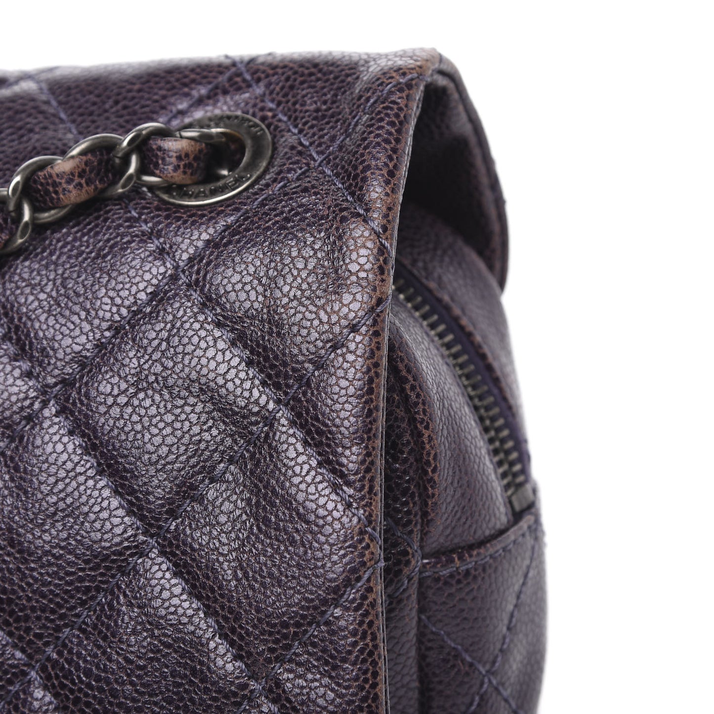 Iridescent Caviar Quilted Large Chic Flap Purple