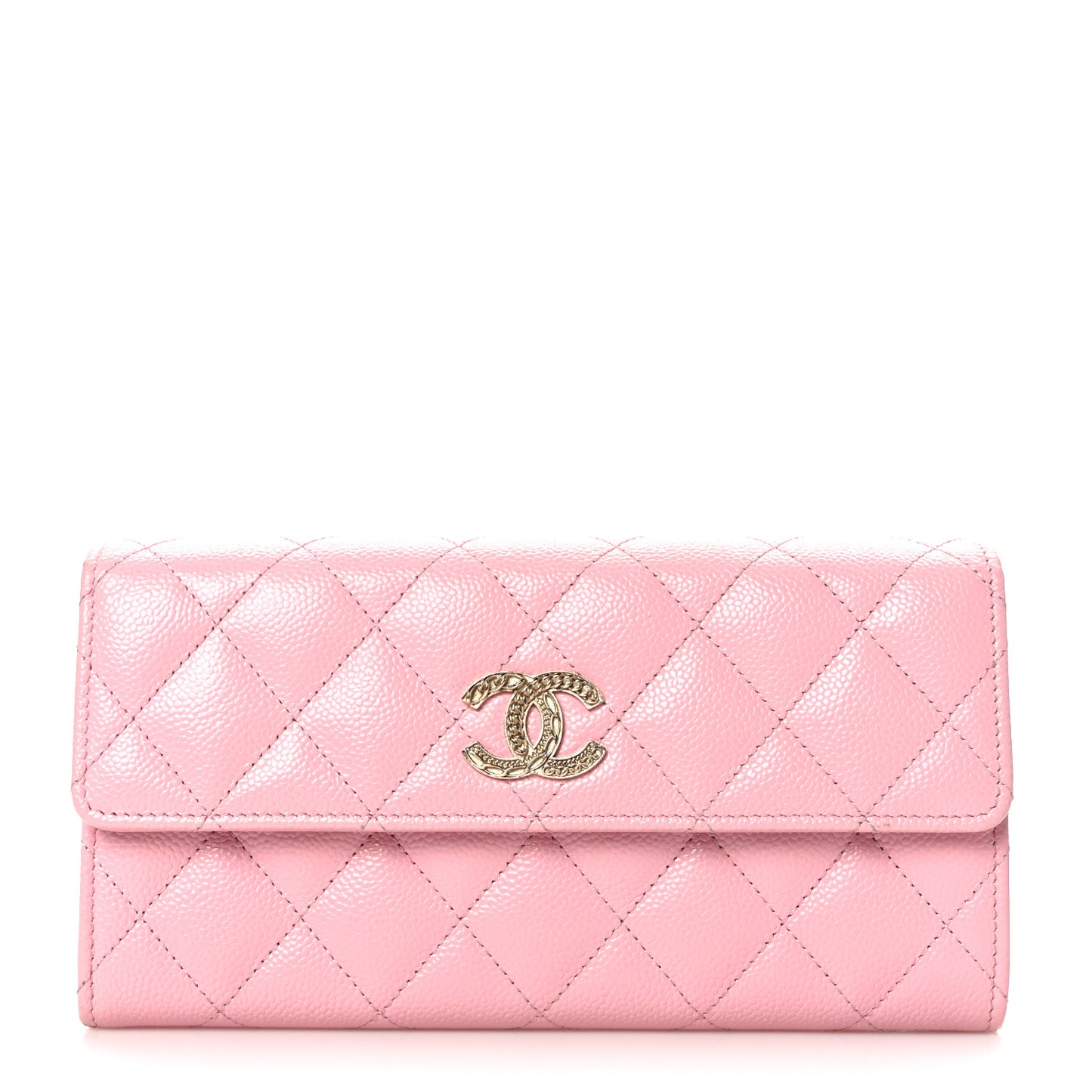Caviar Quilted Chain CC Long Flap Wallet Pink