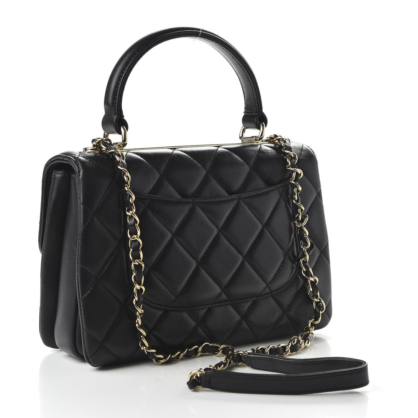 Lambskin Quilted Small Trendy CC Dual Handle Flap Bag Black