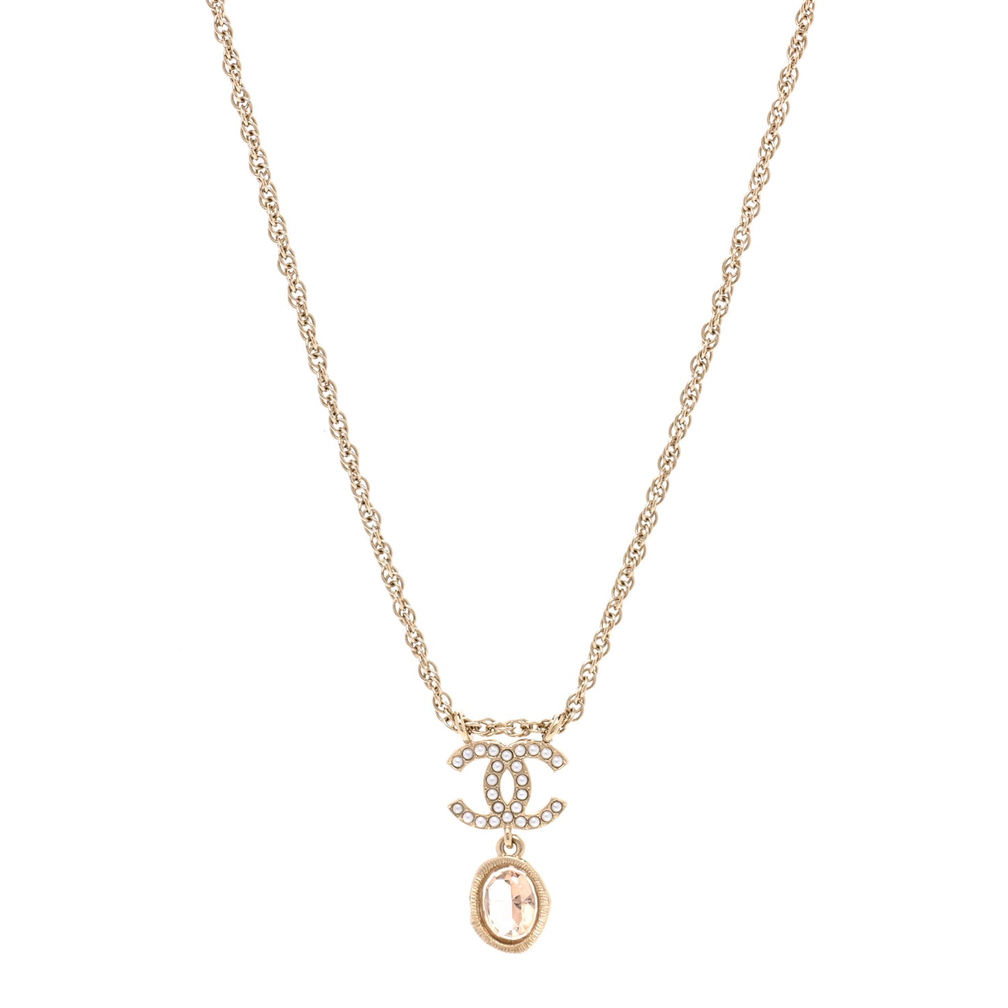 Crystal Pearl CC Necklace Pearly White Gold