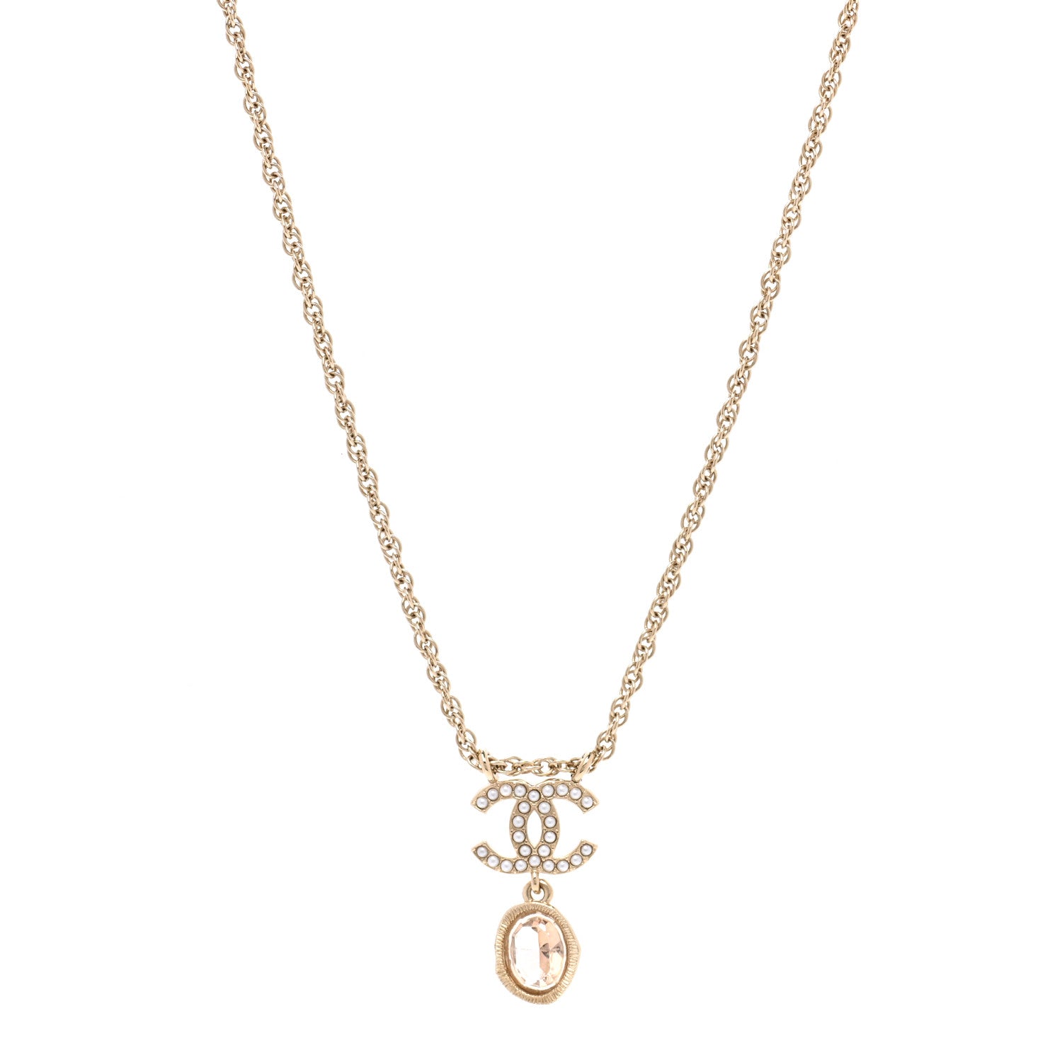 Chanel Crystal Pearl CC Necklace Pearly White Gold 1 of 7