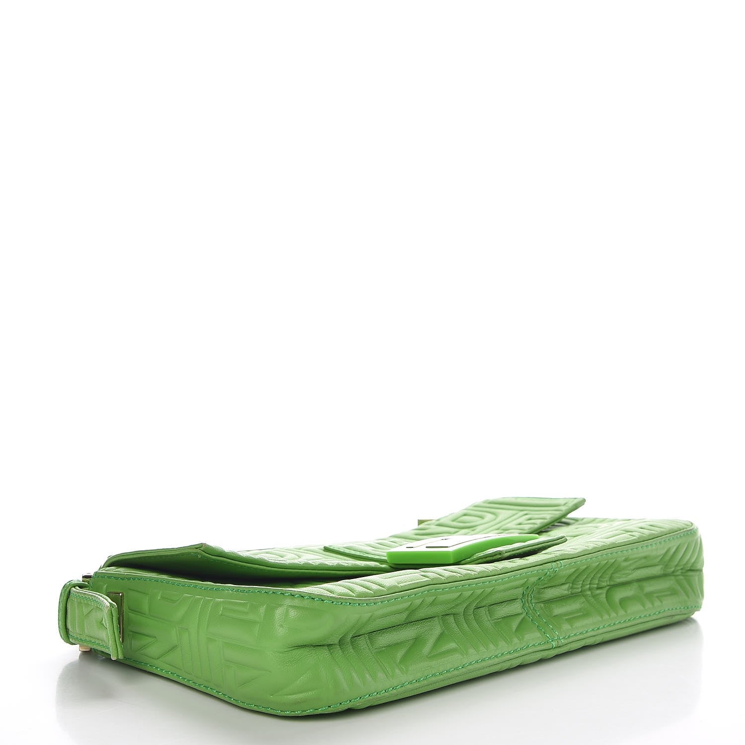 Fendi Nappa Logo Embossed Baguette Green 4 of 10