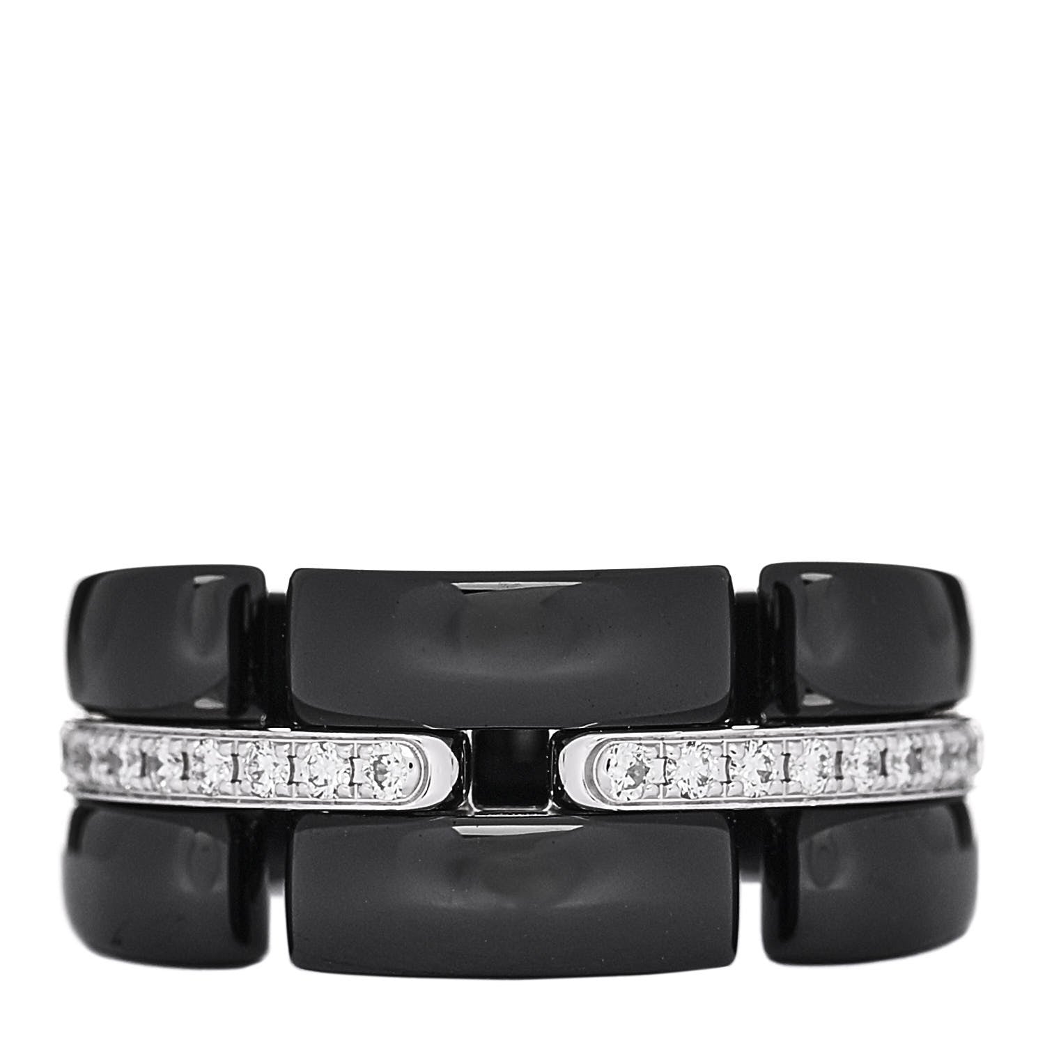 Chanel 18K White Gold Diamond Black Ceramic Medium Ultra Ring 54 6.75 1 of 5