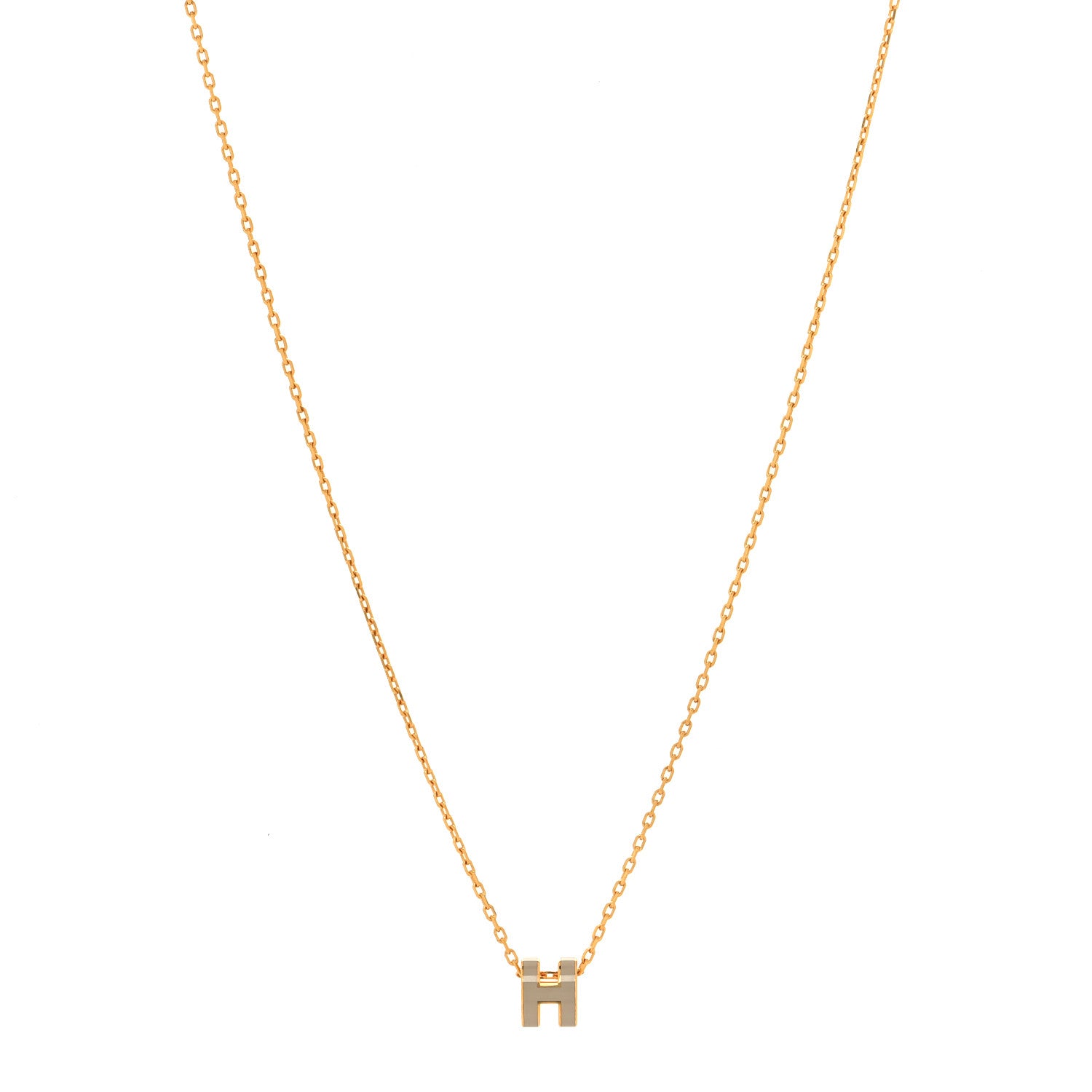 Hermes Lacquered Rose Gold Mini Pop H Pendant Necklace Marron Glace 1 of 5