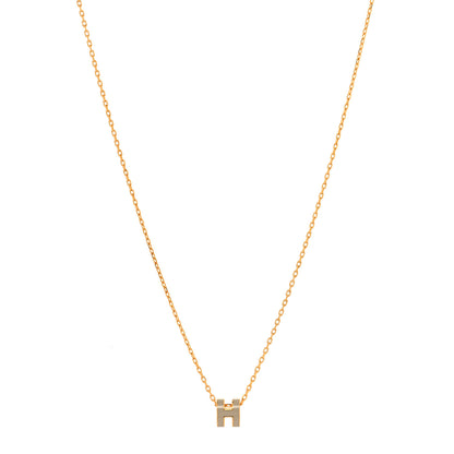 Hermes Lacquered Rose Gold Mini Pop H Pendant Necklace Marron Glace 1 of 5