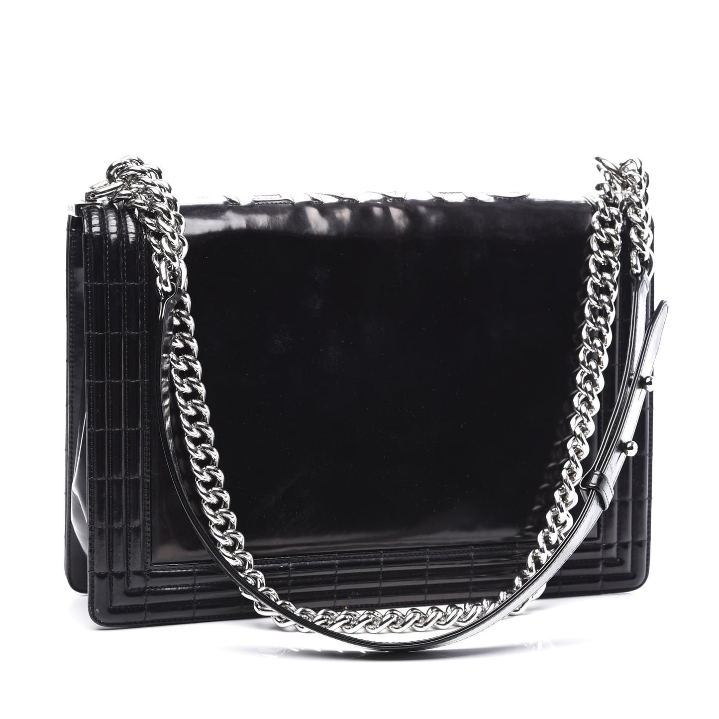 Glazed Calfskin Large Boy Flap Black