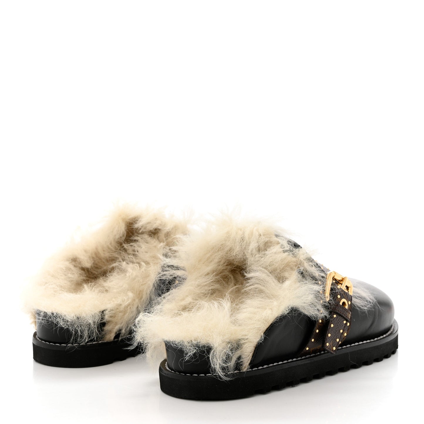 Calfskin Monogram Lambswool Winterbreak Comfort Clogs 37 Black