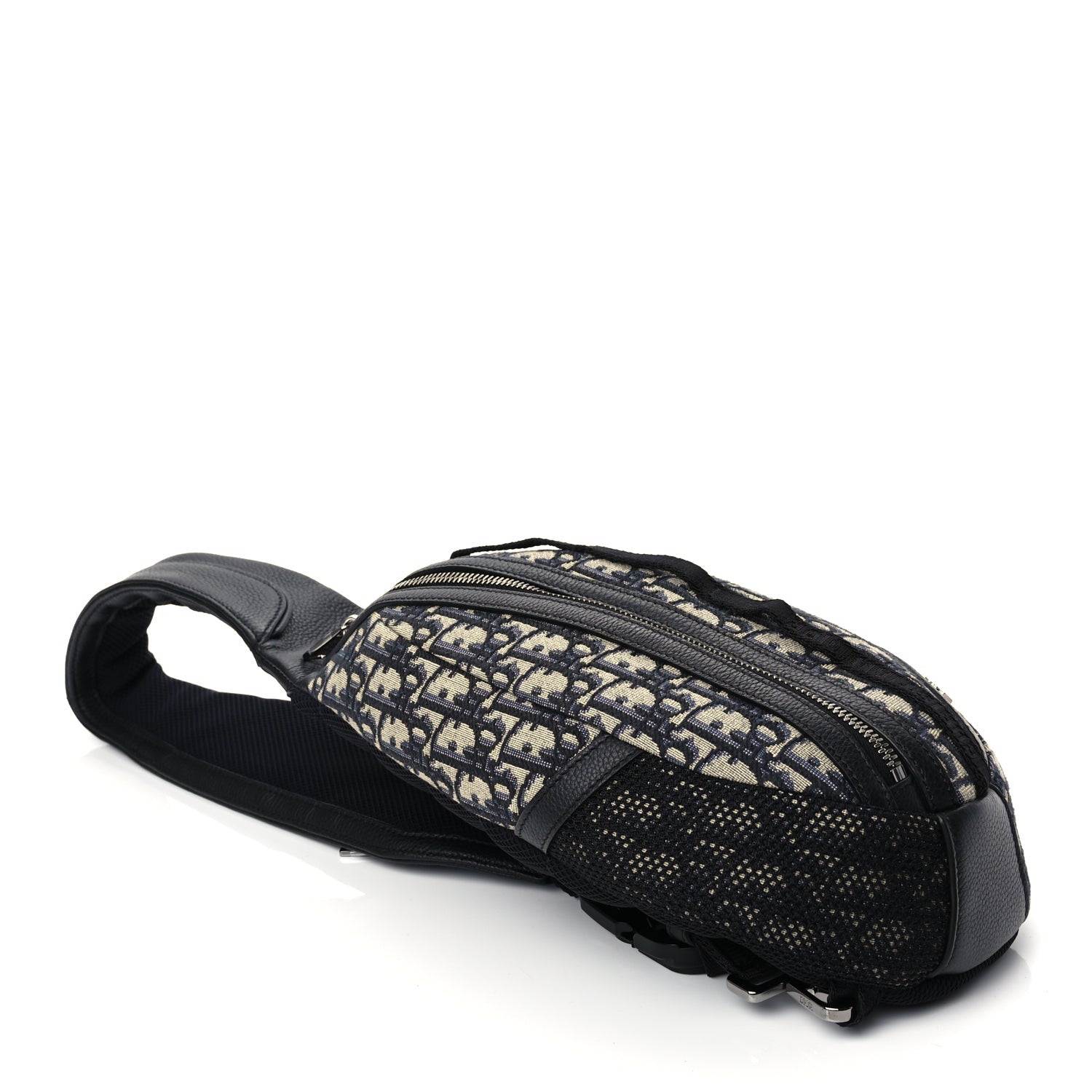 Christian Dior Grained Calfskin Oblique Scarab Sling Bag Blue Black 3 of 9