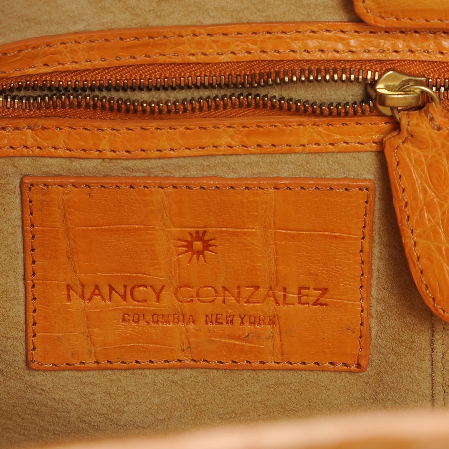 Crocodile Flower Embellished Satchel Orange