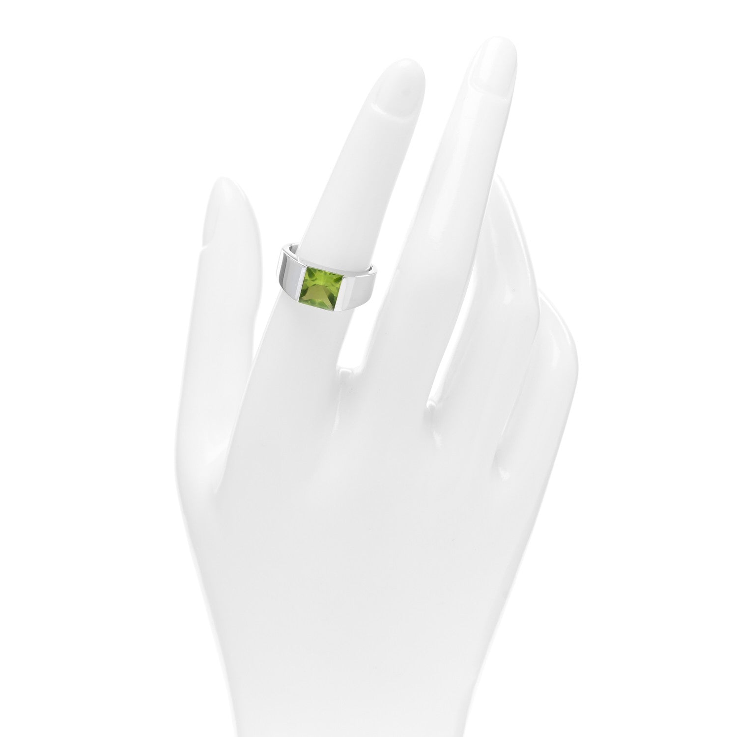 Cartier 18K White Gold Peridot 8mm Tank Ring 54 7 2 of 4