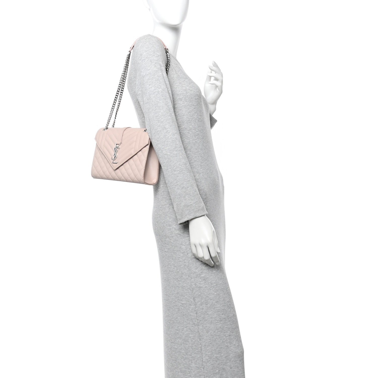 Saint Laurent Grain De Poudre Textured Mixed Matelasse Medium Triquilt Monogram Satchel Marble Pink 2 of 9