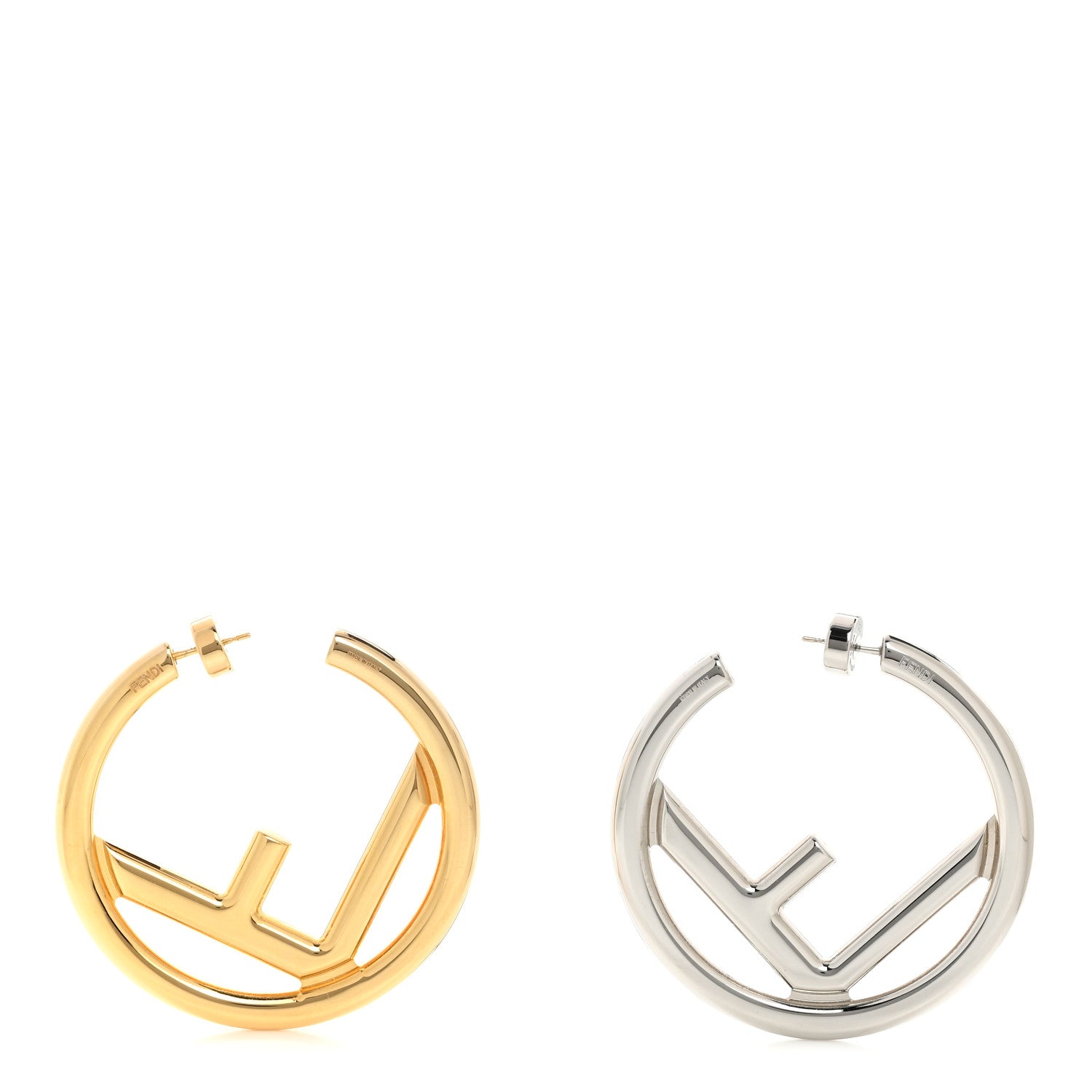 Fendi Metal FF Hoop Earrings Gold Silver 1 of 7