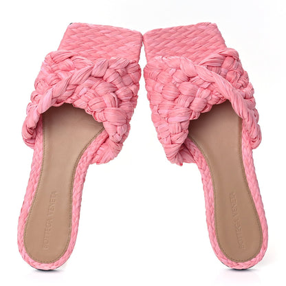 Bottega Veneta Raffia Twisted Intrecciato Stretch Flat Sandals Blossom 2 of 9