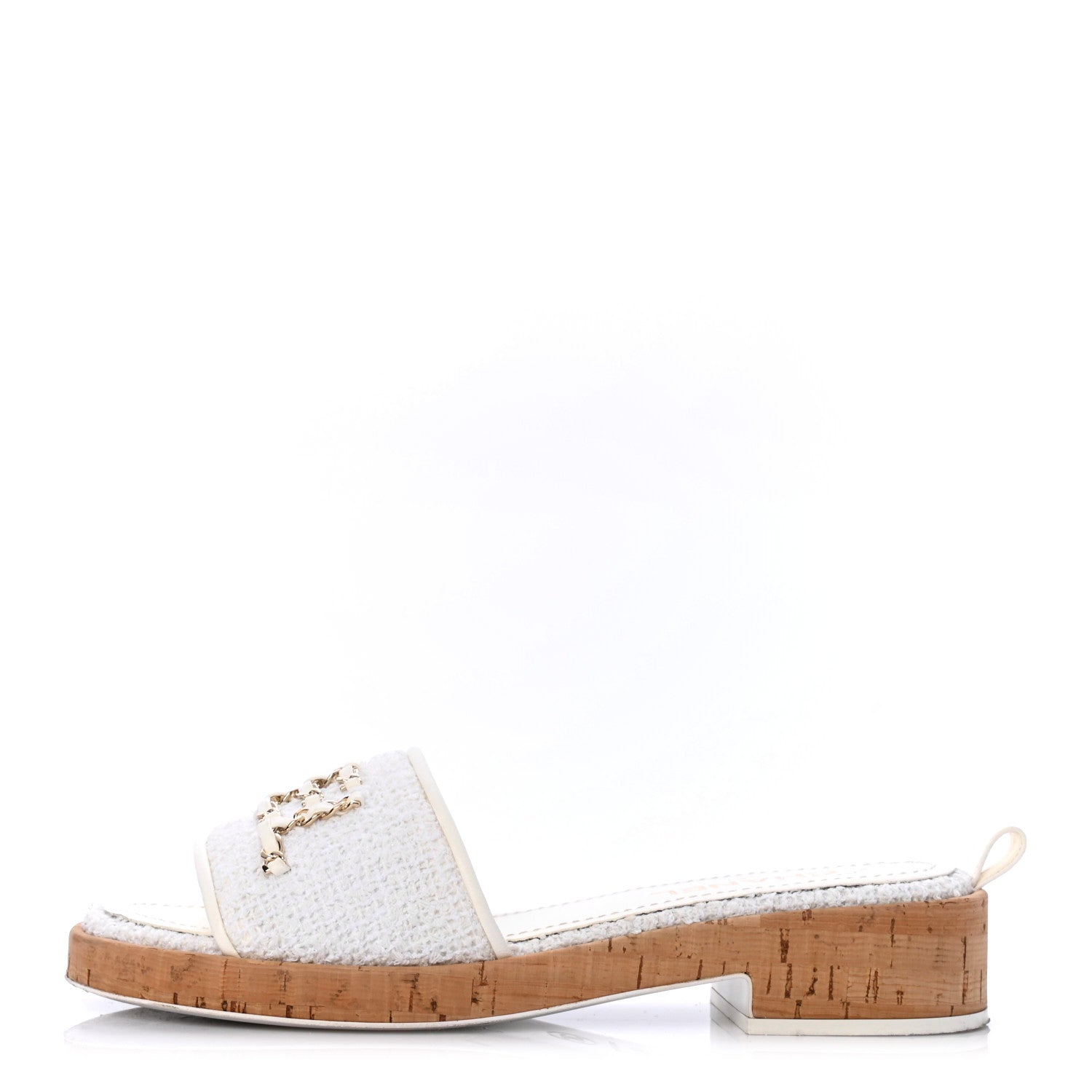 Chanel Tweed Cork CC Chain Mule Sandal 40.5 White 1 of 8