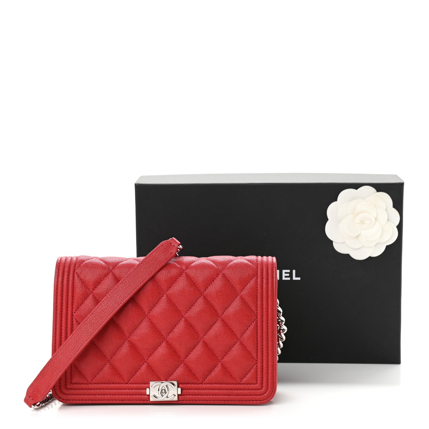 Caviar Quilted Boy Wallet On Chain WOC Red