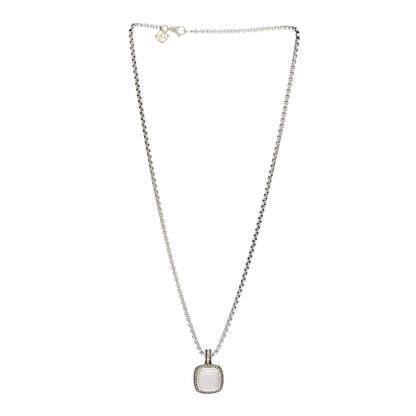 David Yurman Sterling Silver 14K Yellow Gold Diamond Moonstone 14mm Albion Enhancer Pendant Necklace 3 of 5