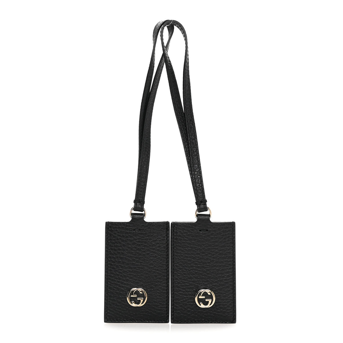 Gucci Pebbled Calfskin Interlocking G Luggage Tag Set of 2 Black 1 of 4