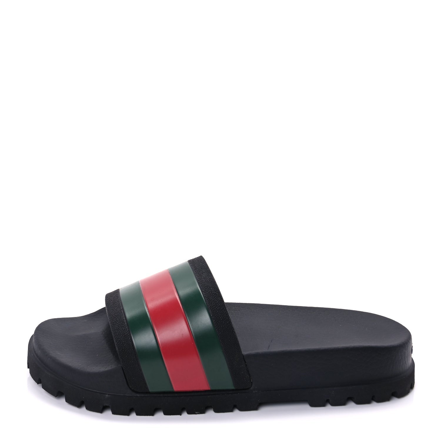 Gucci Rubber Web Mens Lug Sole Slide Sandals 10  Black Green Red 1 of 7