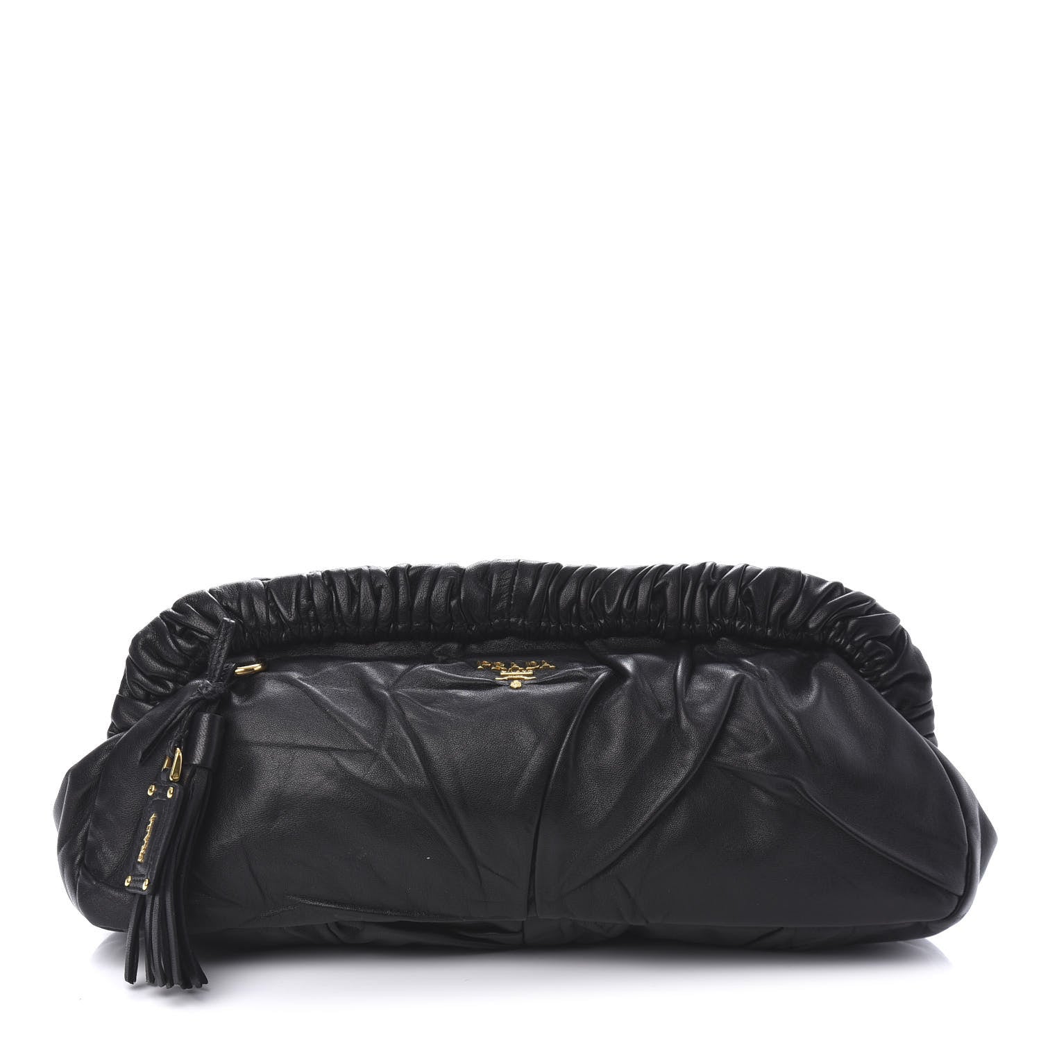 Prada Nappa Pleated Pochette Clutch Black 1 of 11