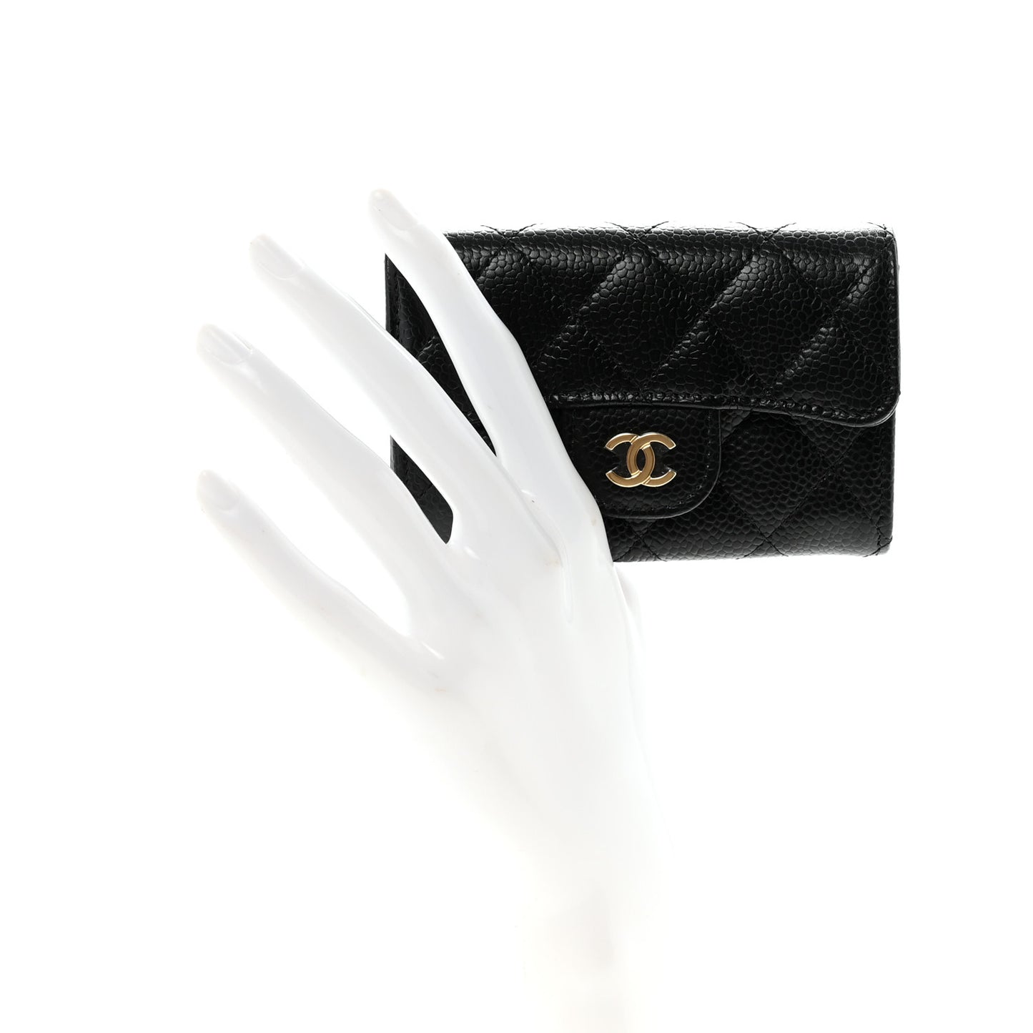 Caviar Quilted Flap Card Holder Wallet Black