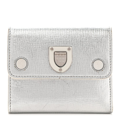 Christian Dior Metallic Goatskin Diorever Tri-Fold Wallet Silver 1 of 9