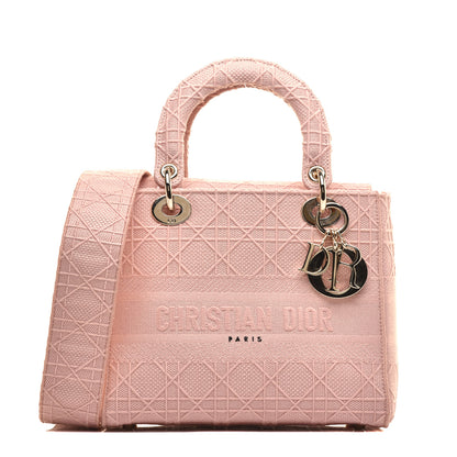 Christian Dior Canvas Embroidered Cannage Medium Lady D-Lite Pink 1 of 9