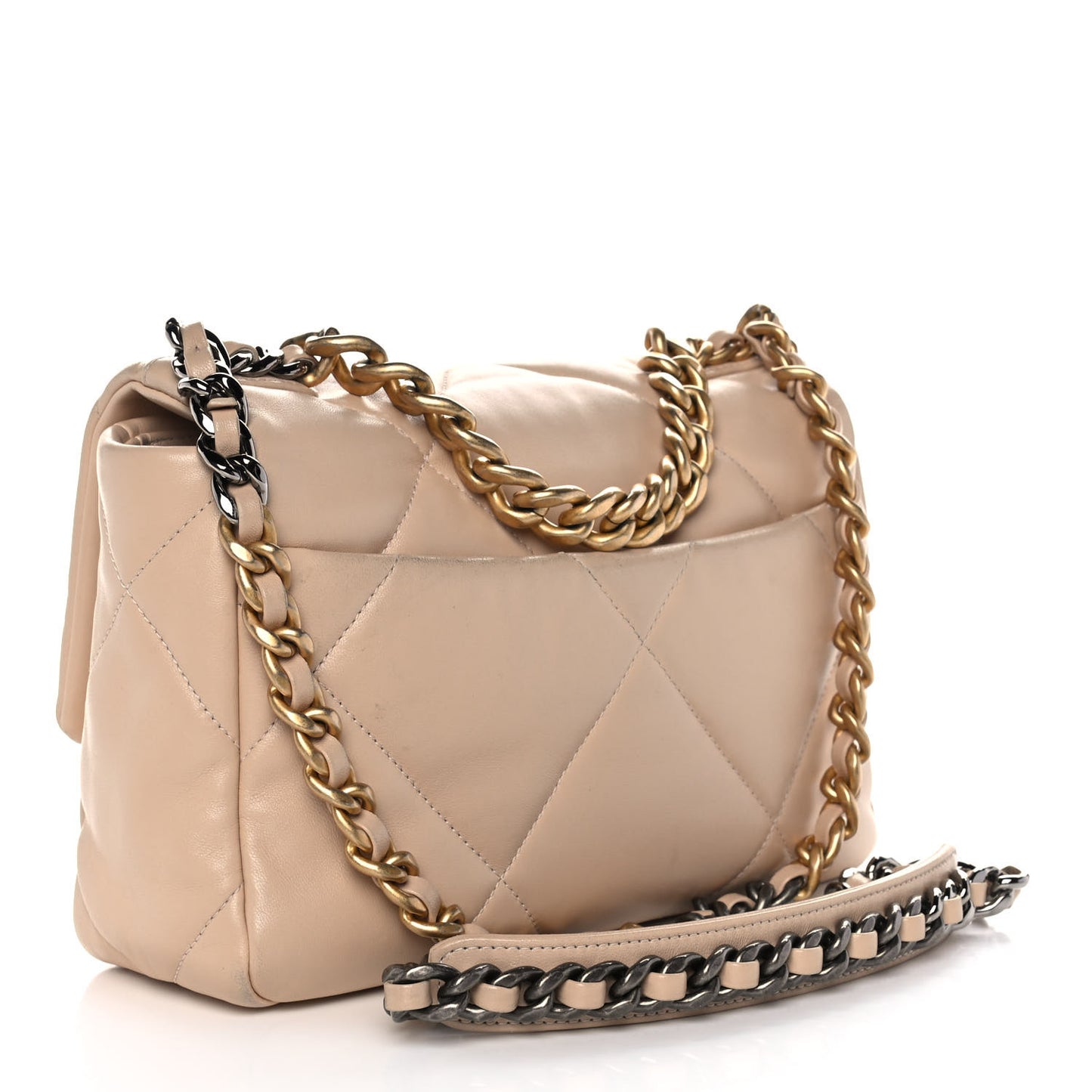Lambskin Quilted Medium Chanel 19 Flap Beige