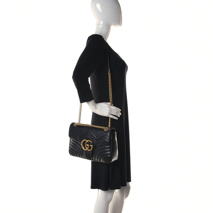 Gucci Calfskin Matelasse Medium GG Marmont Shoulder Bag Black 2 of 12