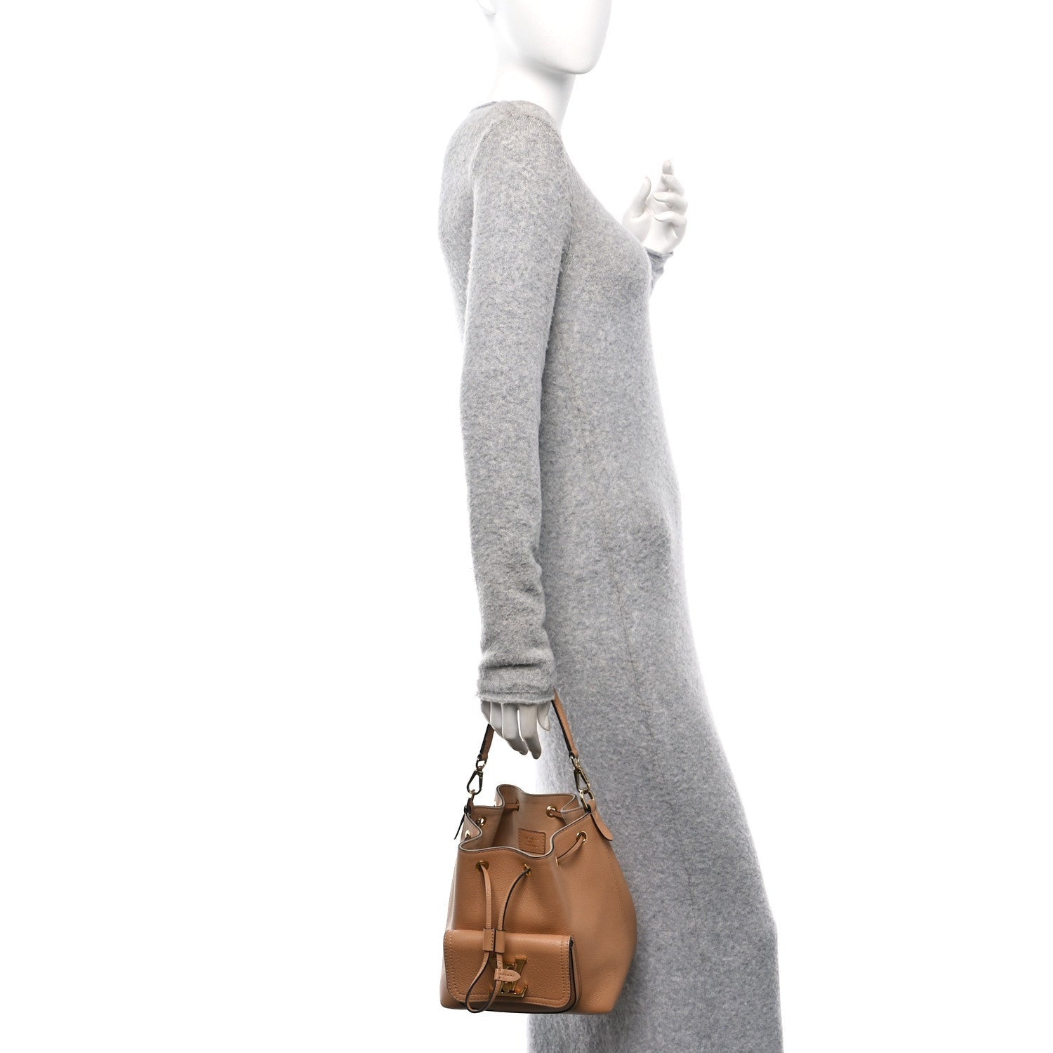 Louis Vuitton Calfskin Lockme Bucket MM Arizona Beige 2 of 7