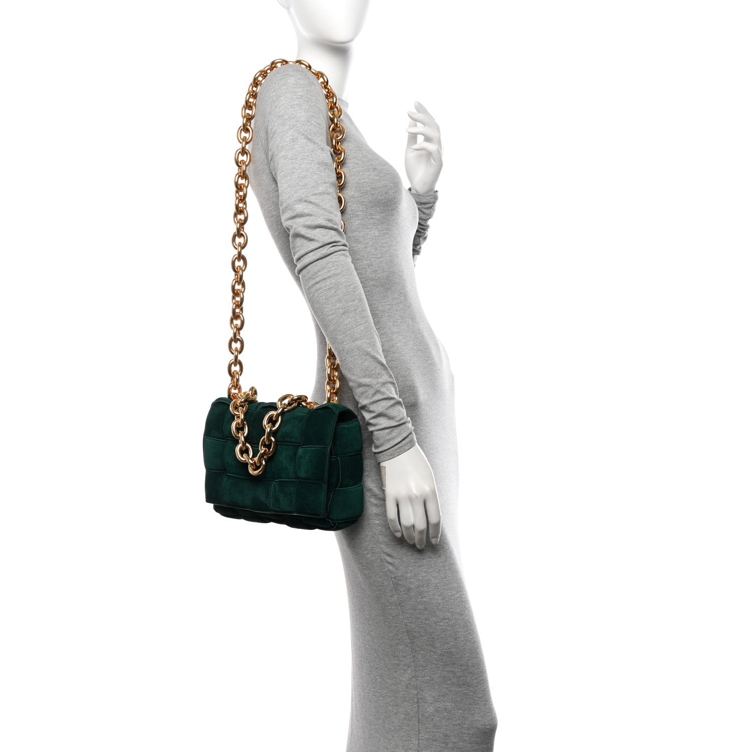 Bottega Veneta Suede Maxi Intrecciato Padded Chain Cassette Crossbody Bag Emerald Green 2 of 10