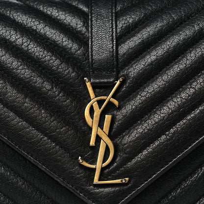 Saint Laurent Sheepskin Matelasse Chevron Monogram Medium College Bag Black 8 of 11