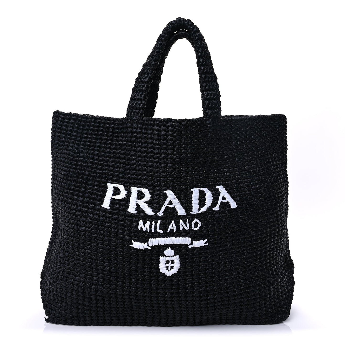 Yarn Raffia Effect Crochet Large Logo Tote  Black
