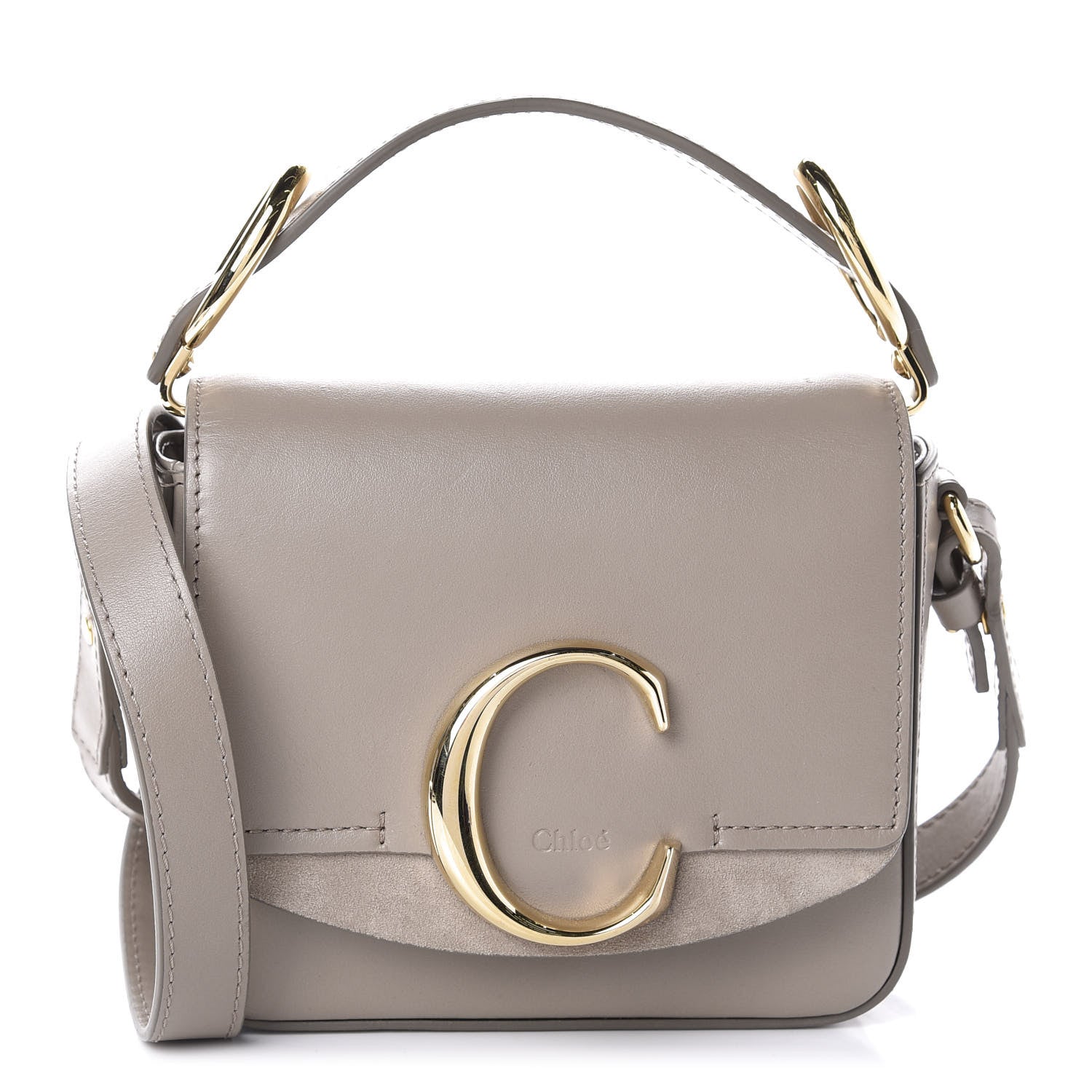 Chloe Shiny Calfskin Suede Mini C Double Carry Motty Grey 1 of 9