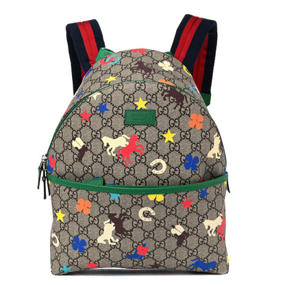 Gucci GG Supreme Monogram Ranch Childrens Backpack Beige Ebony Multicolor New Shamarock 1 of 11