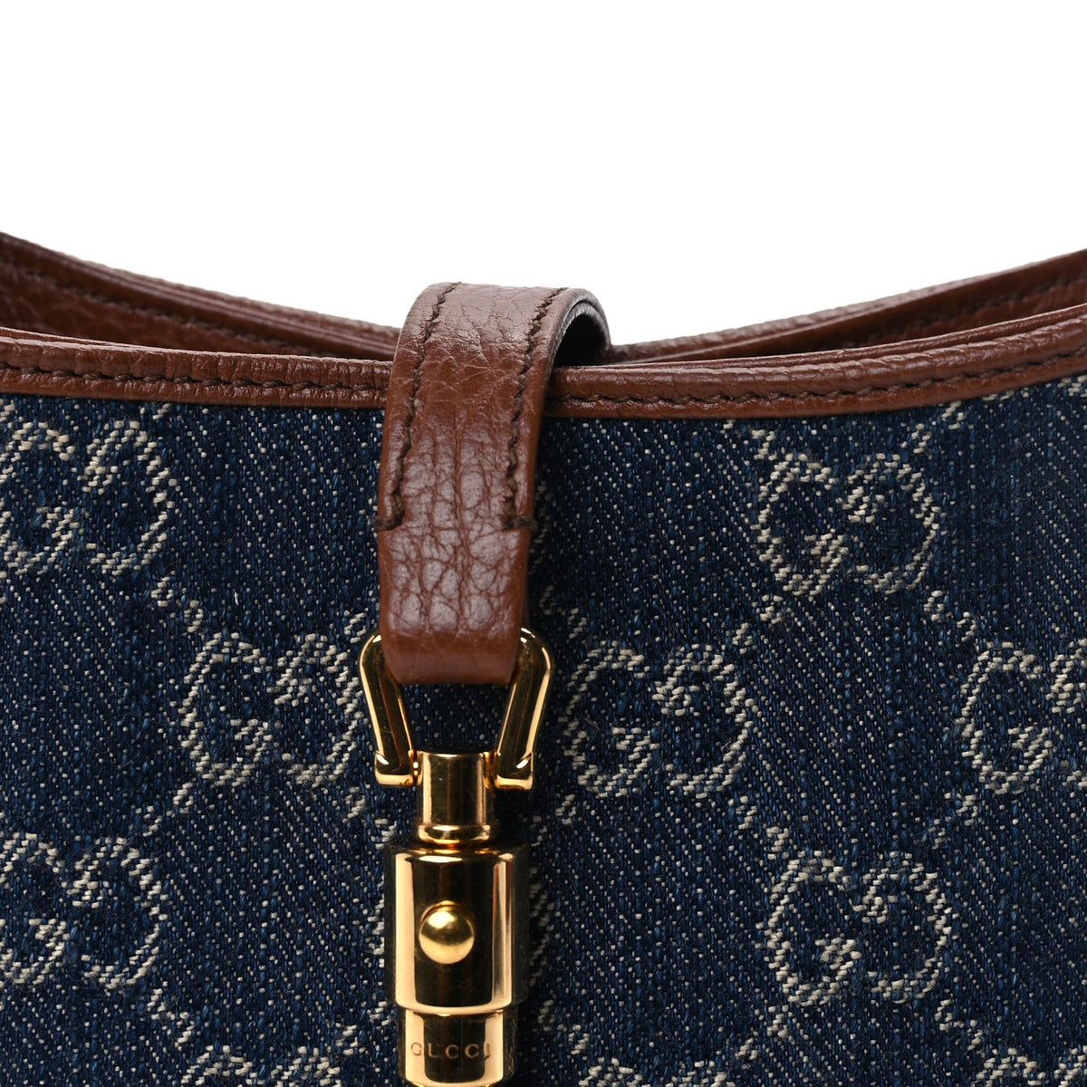 New Denim GG Monogram Calfskin Mini Jackie 1961 Hobo Blue Tea Cuir