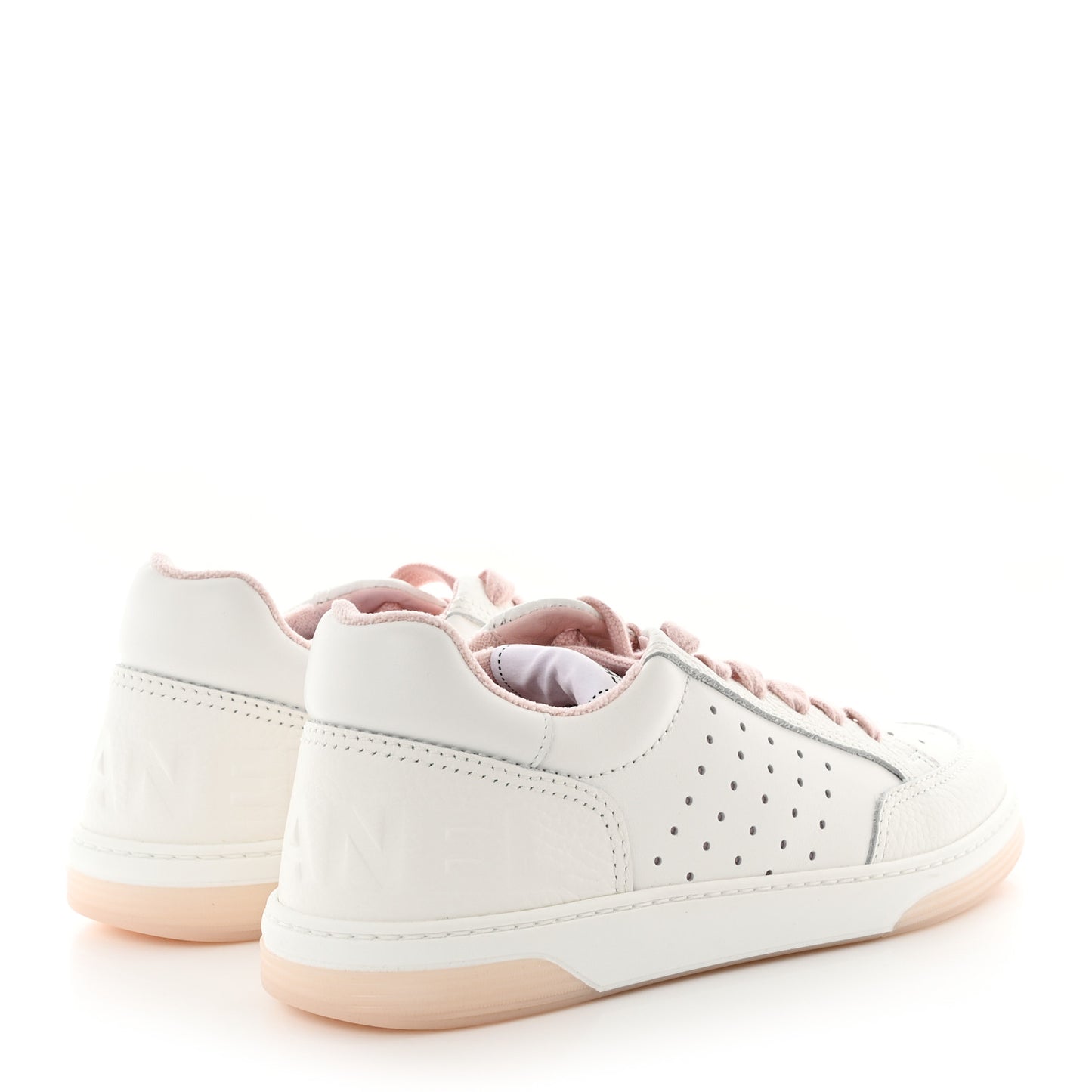 Grained Calfskin Fabric Womens Logo Sneakers 39 White Light Pink