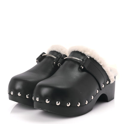 Givenchy Calfskin Shearling Studded Platform Clogs 38 Black 4 of 9