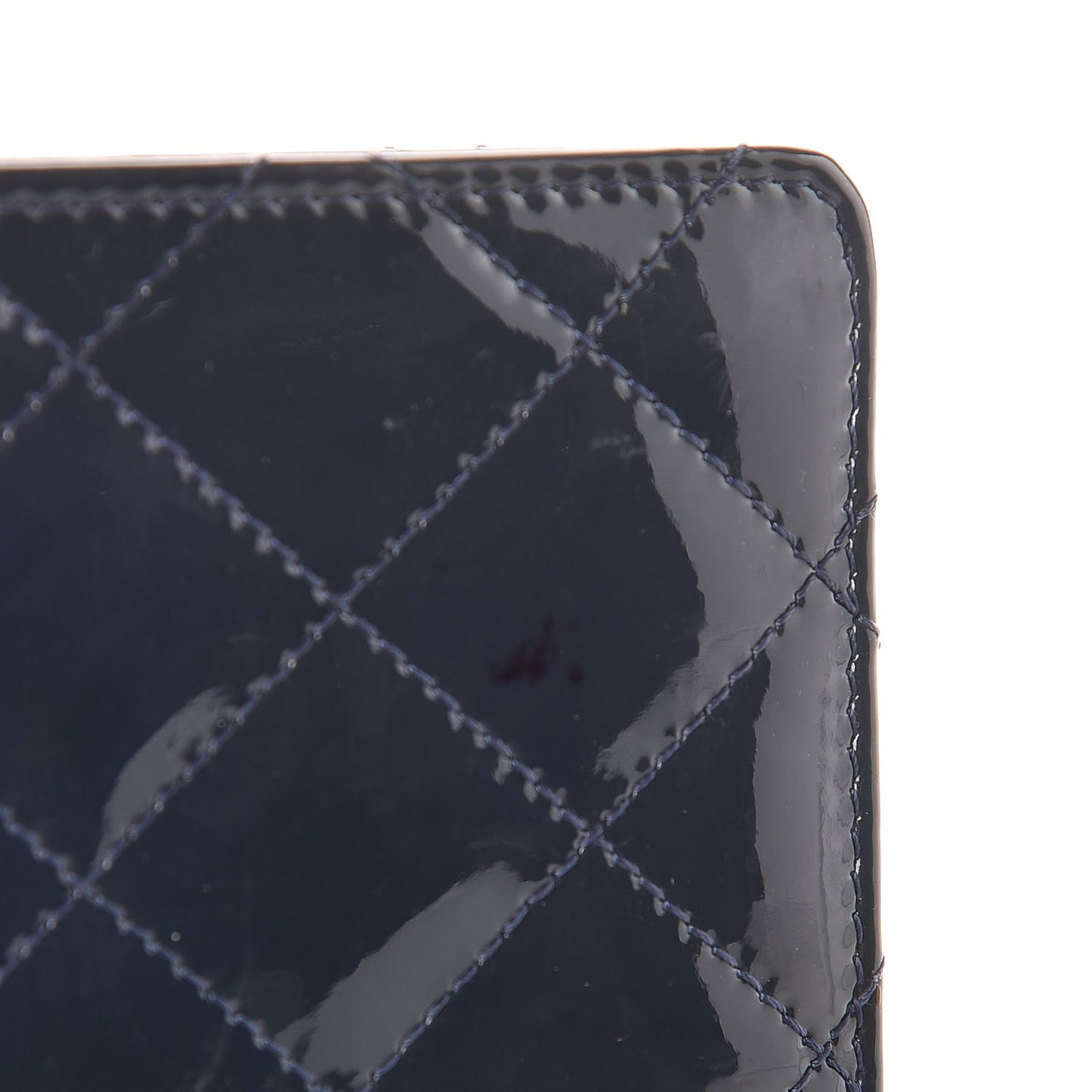 Patent Quilted Yen Wallet Dark Blue