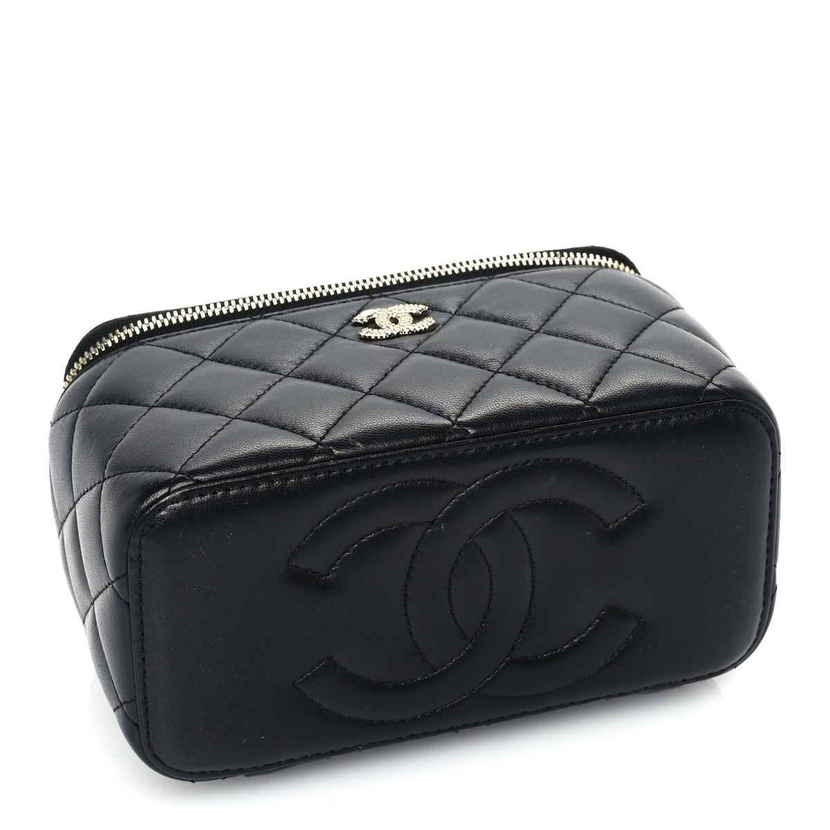 Chanel Lambskin Crystal Quilted Trendy Small Top Handle Vanity Case With Chain Black 3 of 9