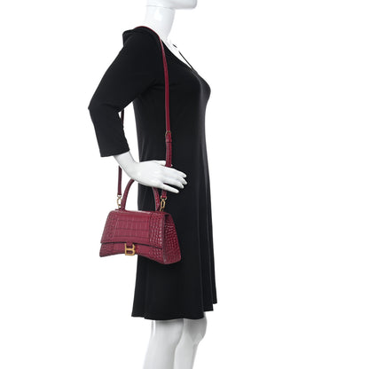 Balenciaga Shiny Calfskin Crocodile Embossed Small Hourglass Top Handle Bag Raspberry 2 of 10