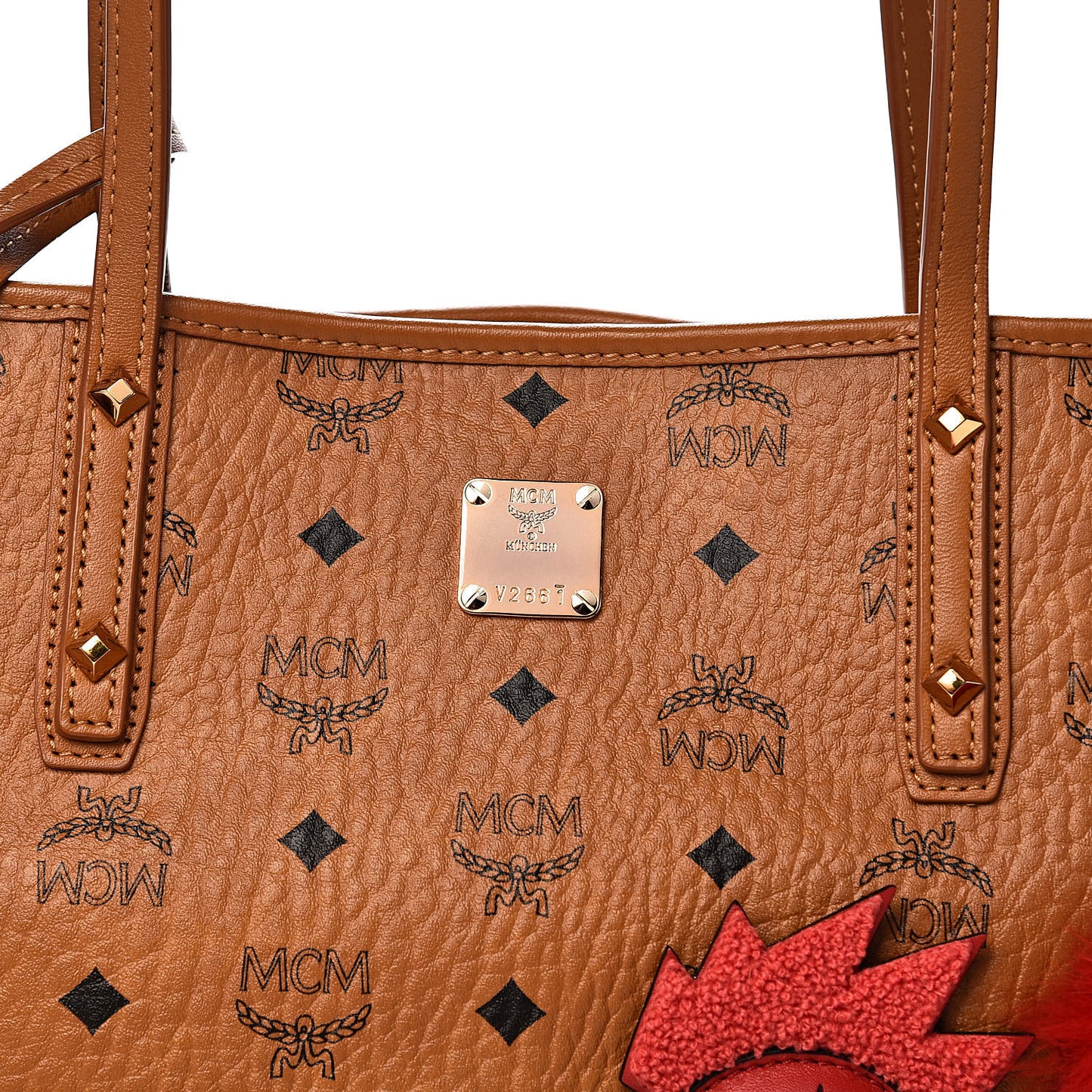 Visetos Medium Rooster Anya Top Zip Shopper Tote Cognac