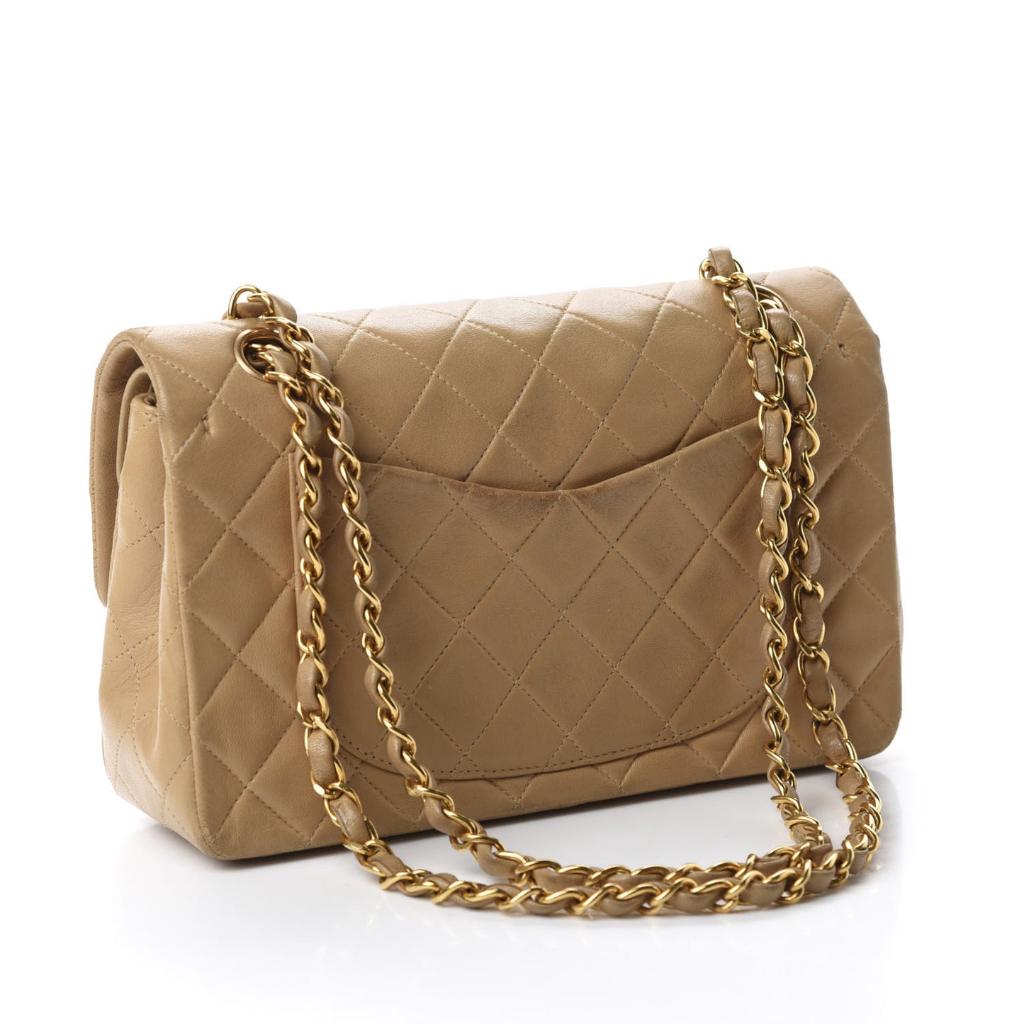 Lambskin Quilted Small Double Flap Beige