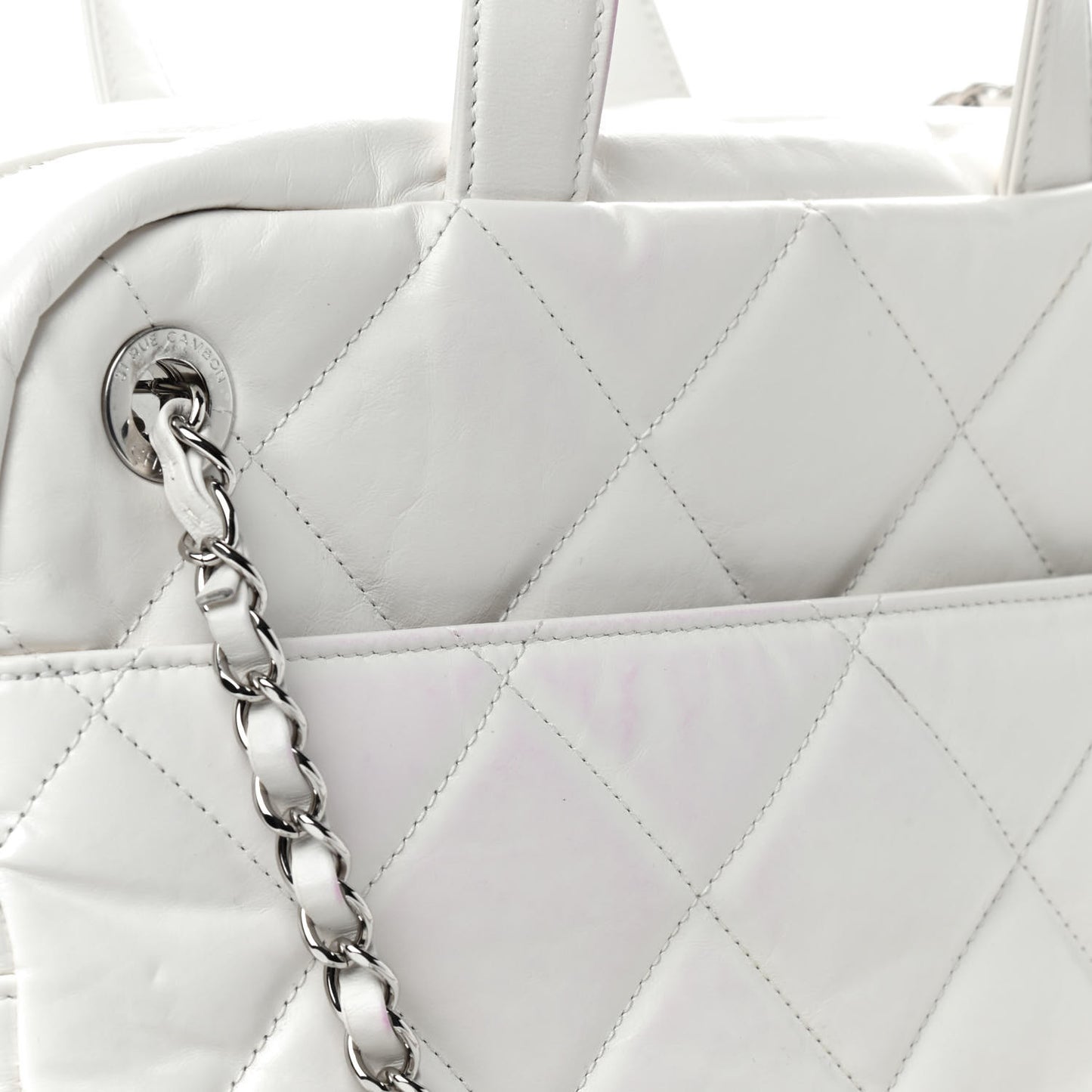 Aged Calfskin Quilted Small Express Bowling Bag White