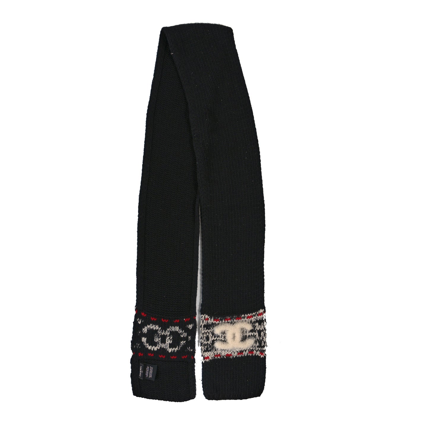 Wool Shearling CC Scarf Black White