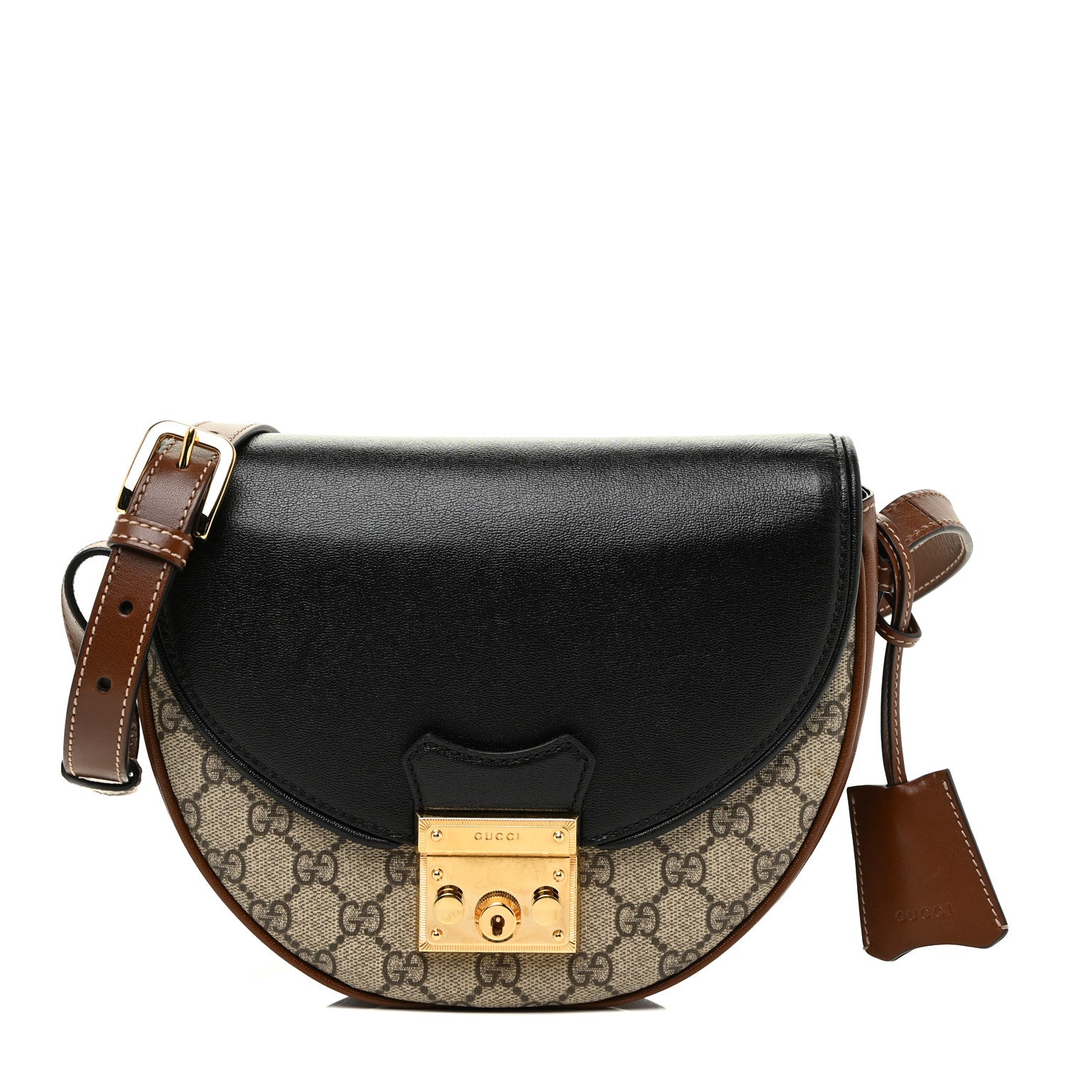 Gucci GG Supreme Monogram Calfskin Small Padlock Messenger Shoulder Bag Beige Black Cuir 1 of 17