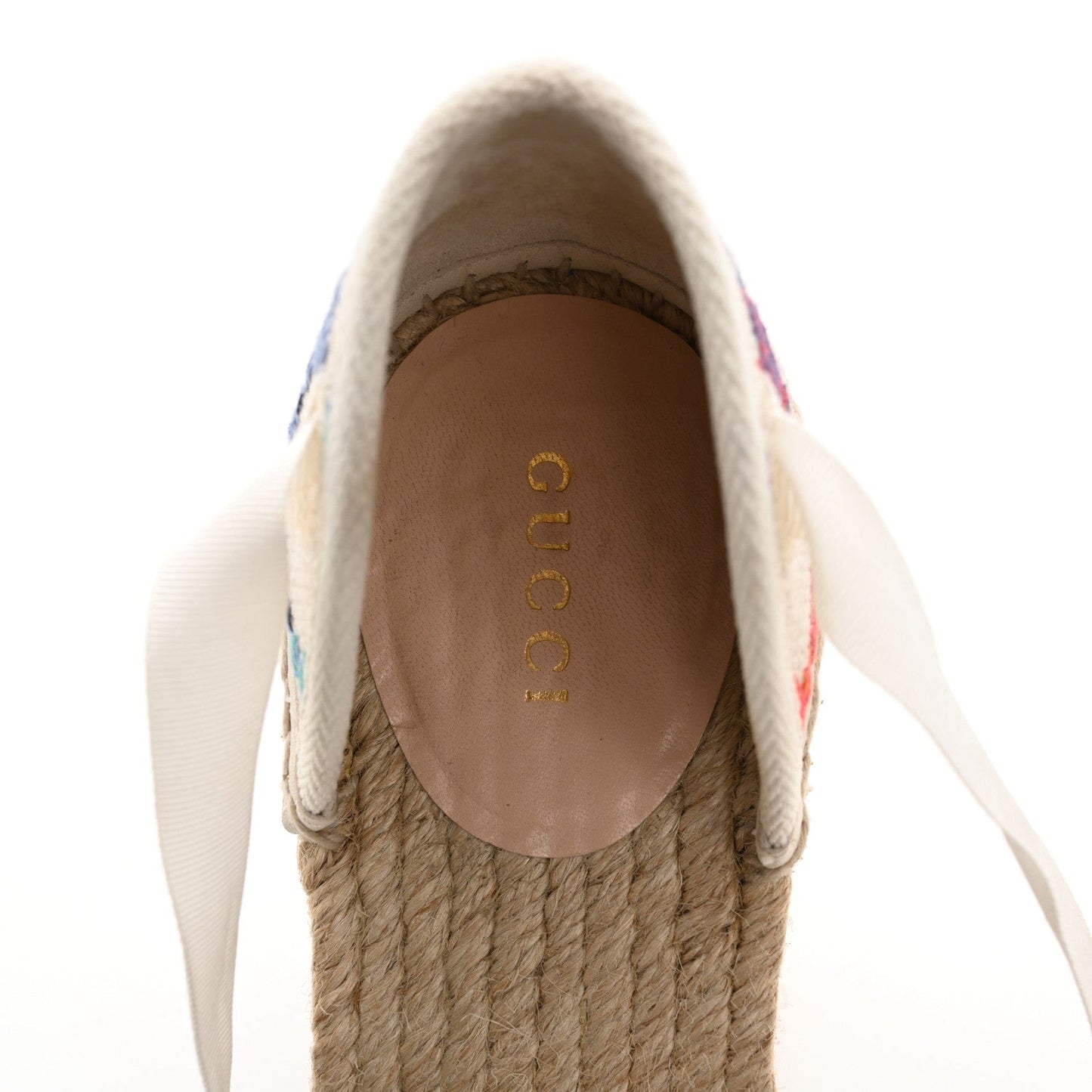 Linen Psychedelic Mini GG Monogram Ankle Wrap Platform Espadrille Wedge Sandals 39 Multicolor Mystic White