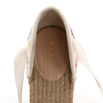 Gucci Linen Psychedelic Mini GG Monogram Ankle Wrap Platform Espadrille Wedge Sandals 39 Multicolor Mystic White 7 of 7